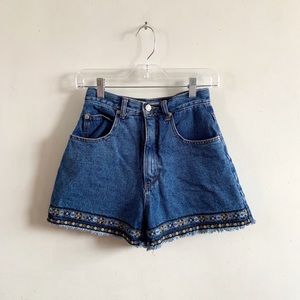 Vintage denim shorts with embroidered hem